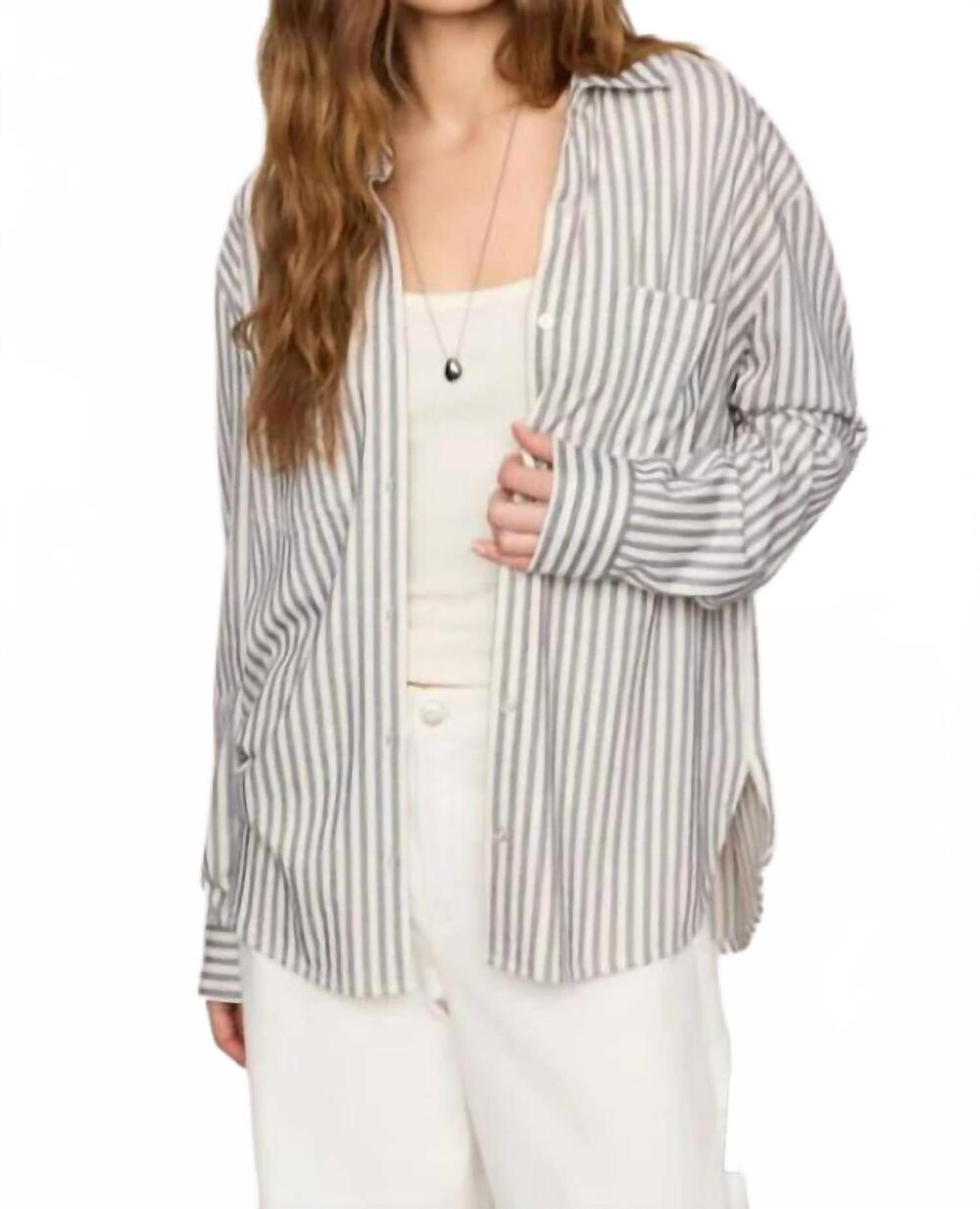 NEW Z SUPPLY reese button up stripe top in eclipse